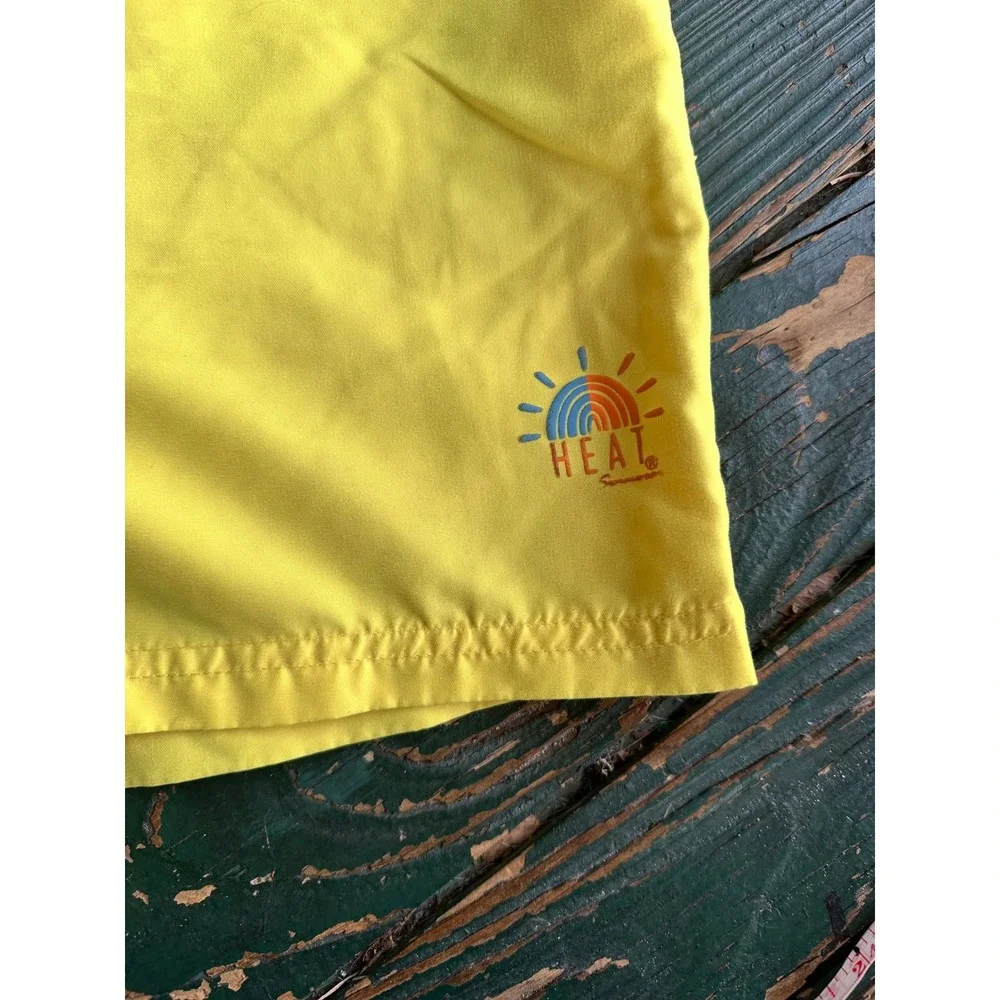 HEAT Swimwear Mens‎ Yellow Swim Trunks Blue Orange Stripe Mesh Lined Large